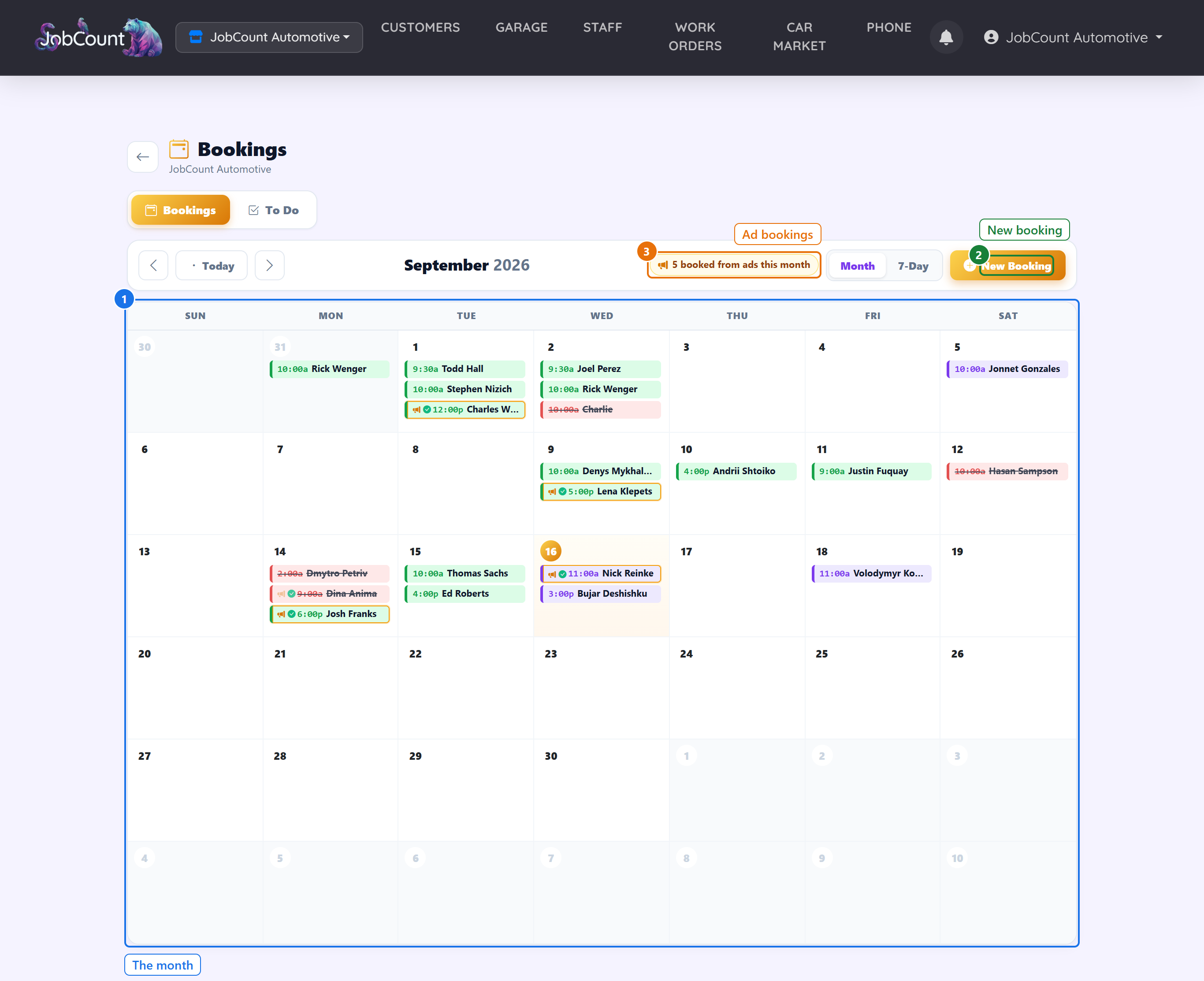 The Bookings calendar.
