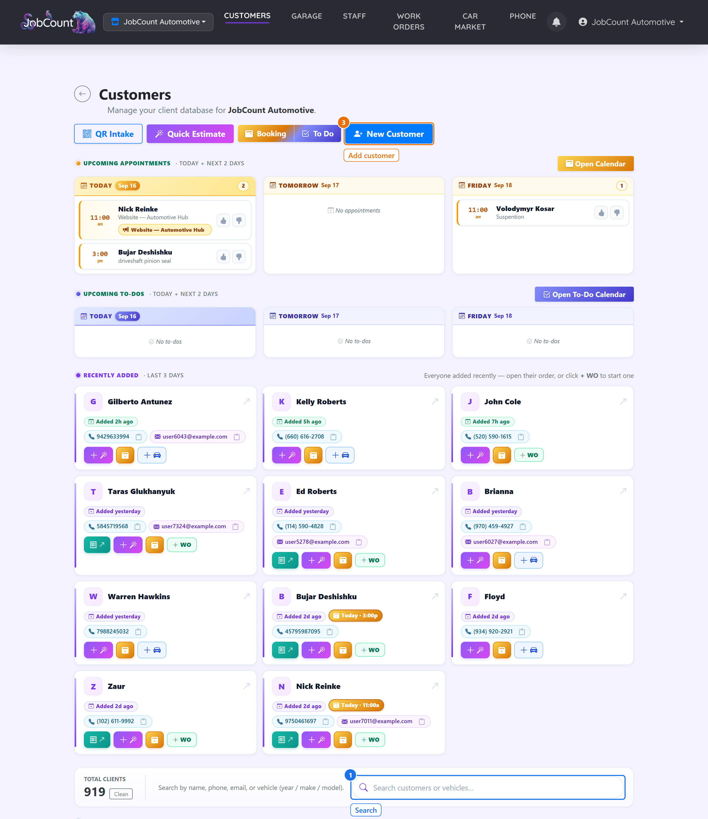 The Customers page.