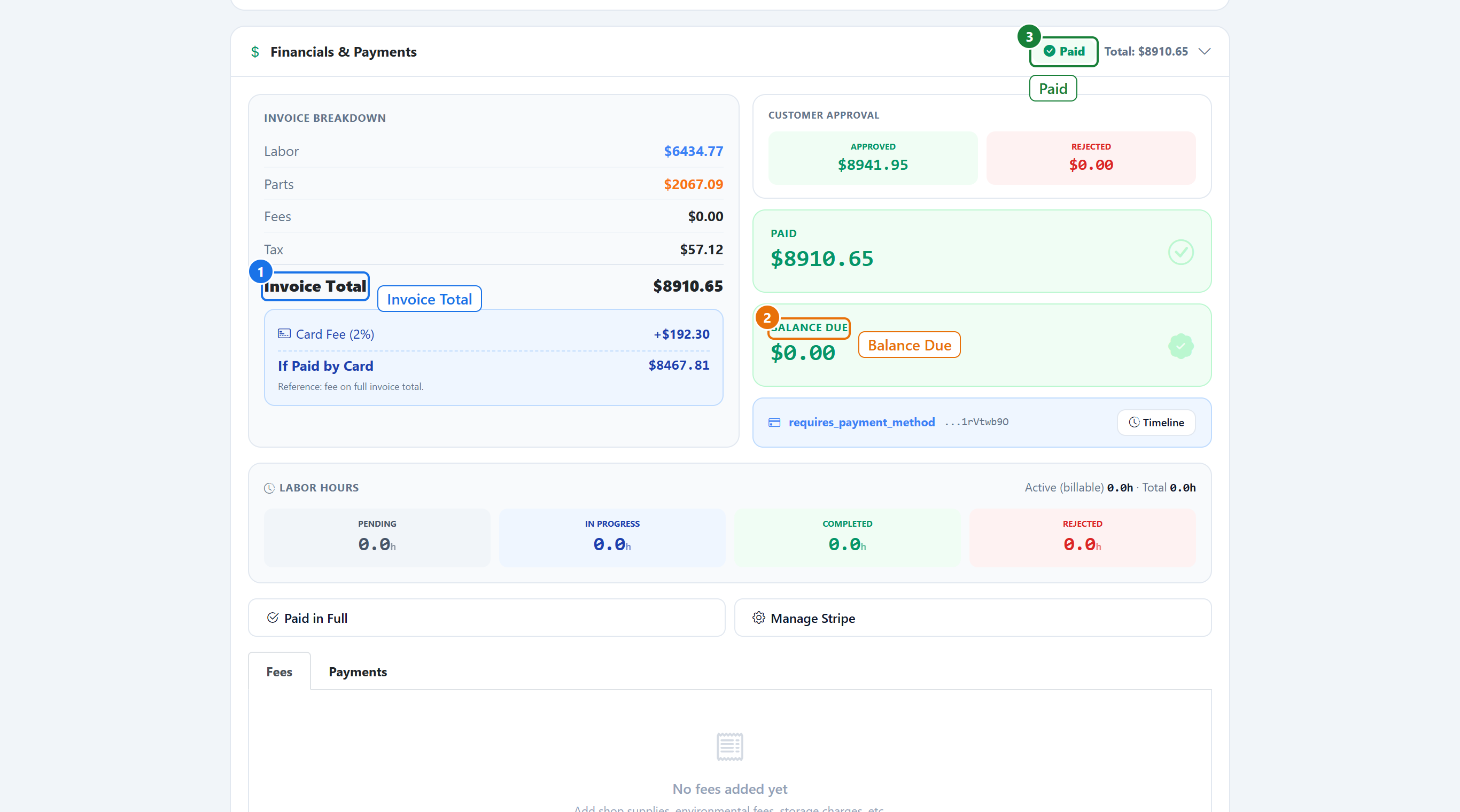 The Financials & Payments section, opened.