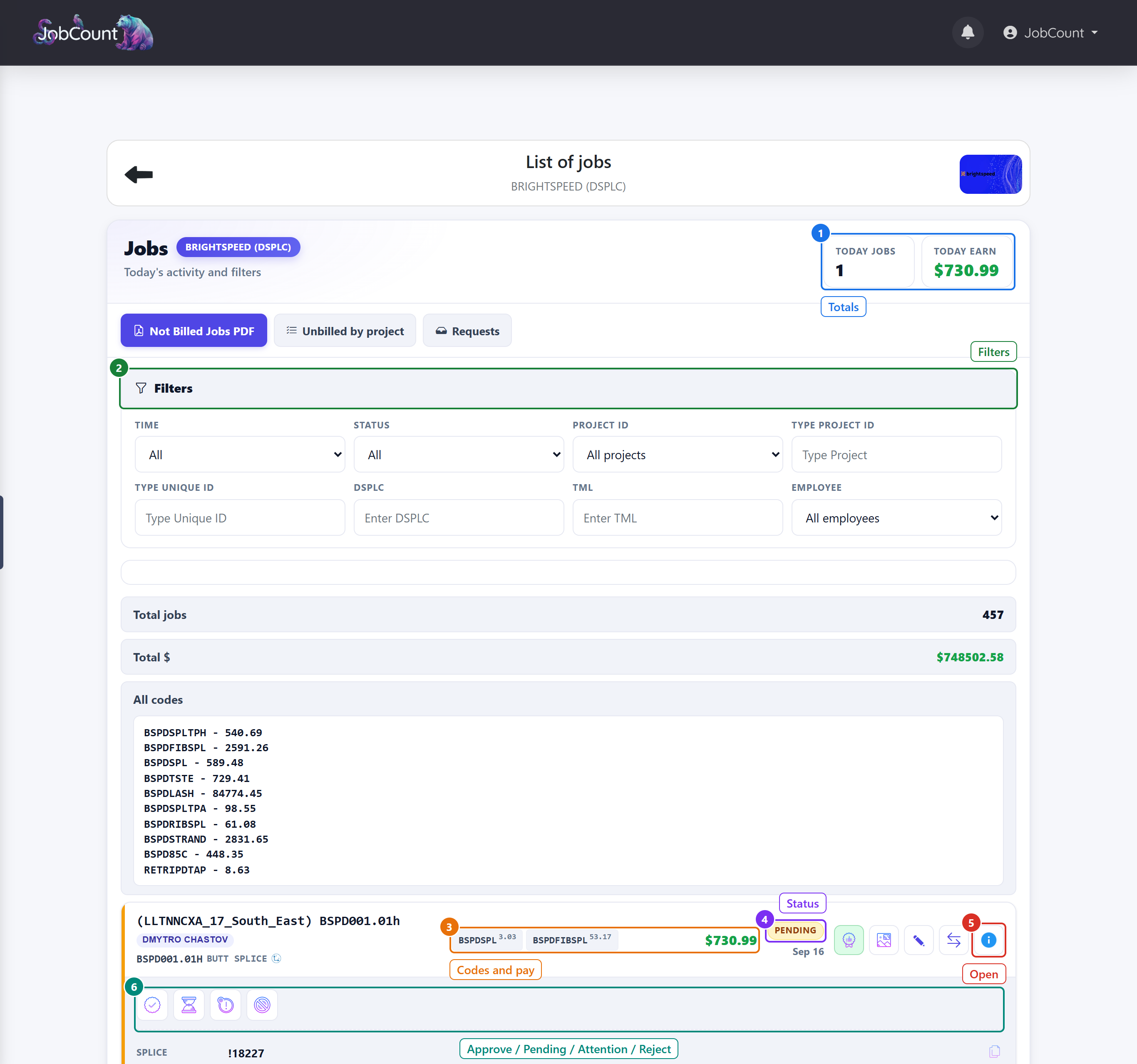 The Jobs page with Time set to All and the first job's drawer open.